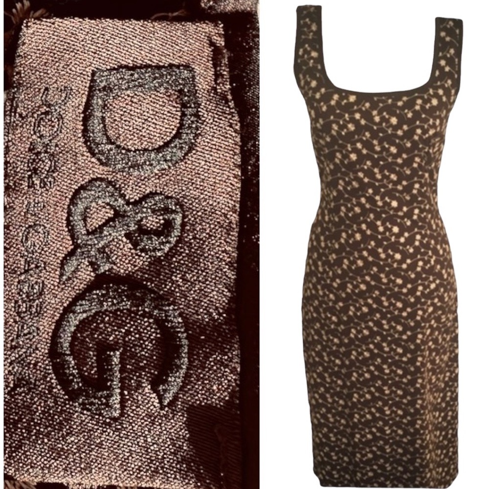 Dolce & Gabbana Brown & White 90s dizzy floral embroidered pencil Midi dress - Picture 1 of 11